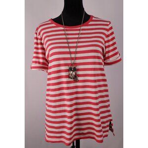 Michael Kors Pink & White Striped Shirt Sleeve Tee Shirt Size Medium‎